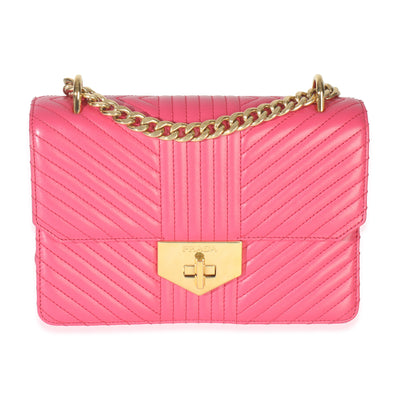 Pink Calfskin Turn Lock Chain Flap Bag