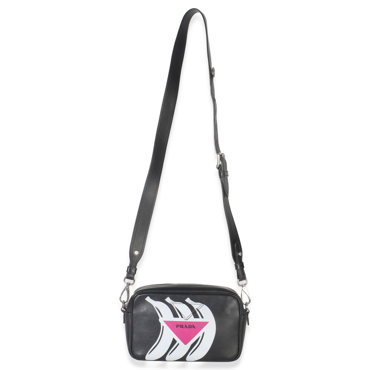 Prada Black Pink Calfskin Banana Logo Crossbody Bag Handbag av