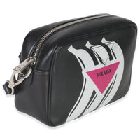 Prada Black Pink Calfskin Banana Logo Crossbody Bag Handbag pv