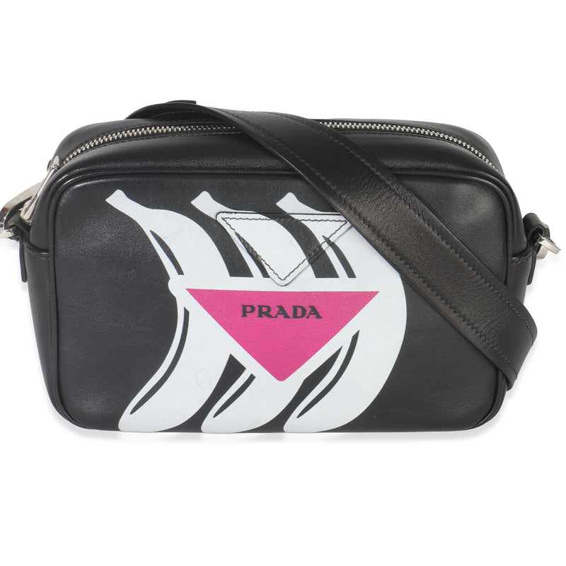 Black Pink Calfskin Banana Logo Crossbody Bag