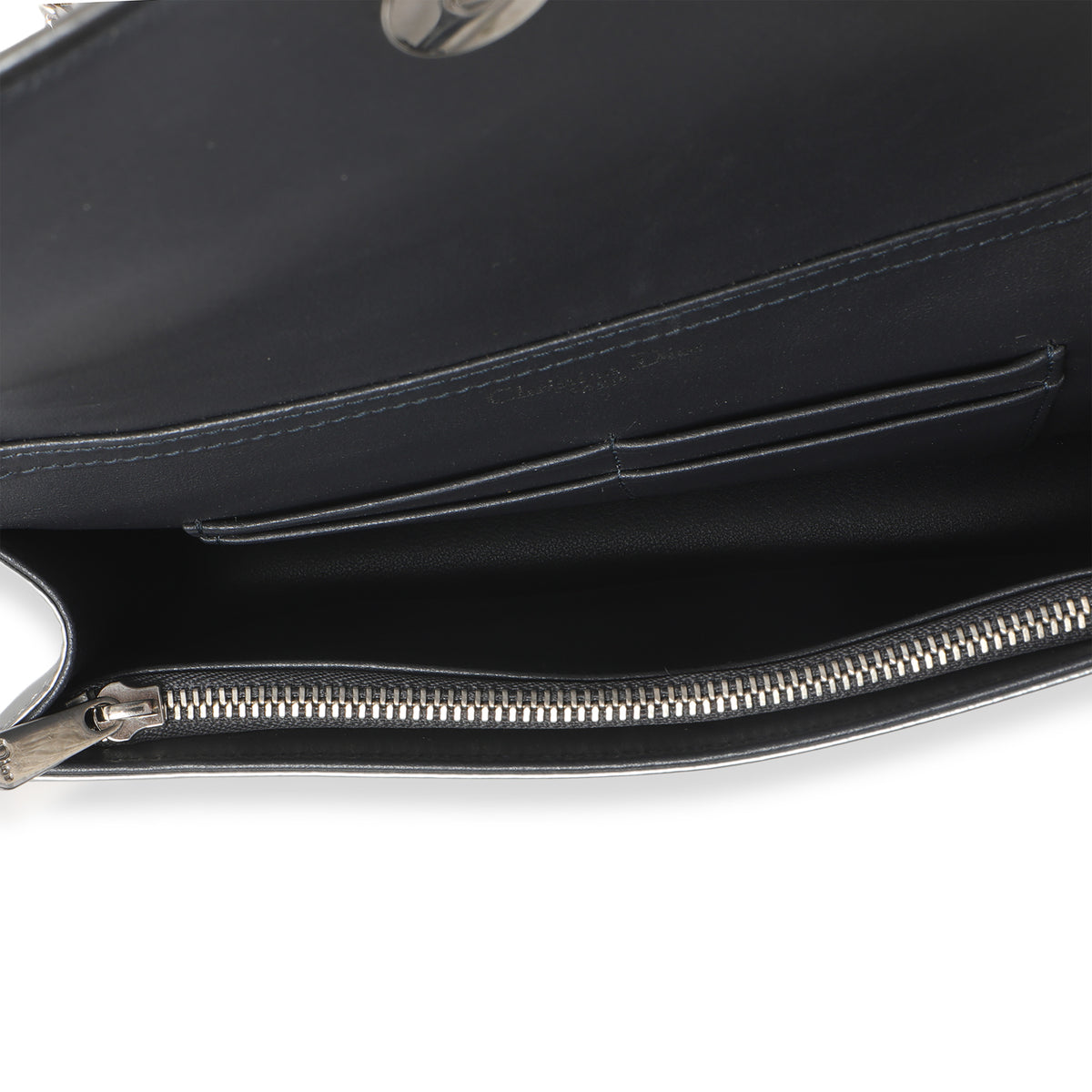 Christian Dior Silver Microcannage Calfskin Diorama Wallet On Chain Handbag ad1