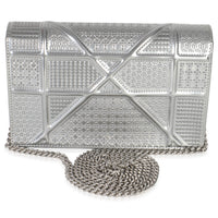 Christian Dior Silver Microcannage Calfskin Diorama Wallet On Chain Handbag bv