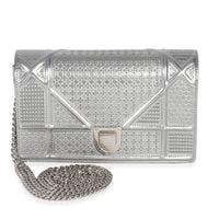 Christian Dior Silver Microcannage Calfskin Diorama Wallet On Chain Handbag fv
