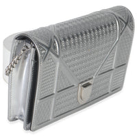 Christian Dior Silver Microcannage Calfskin Diorama Wallet On Chain Handbag pv
