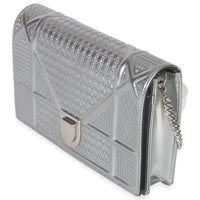 Christian Dior Silver Microcannage Calfskin Diorama Wallet On Chain Handbag sv