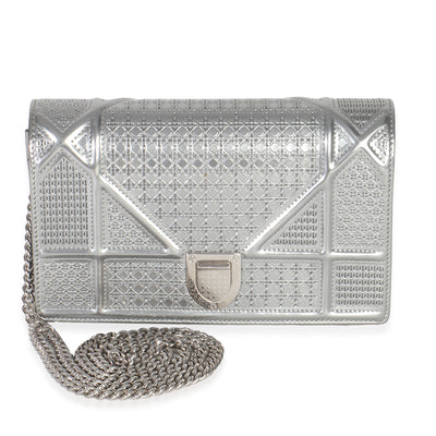 Silver Microcannage Calfskin Diorama Wallet On Chain
