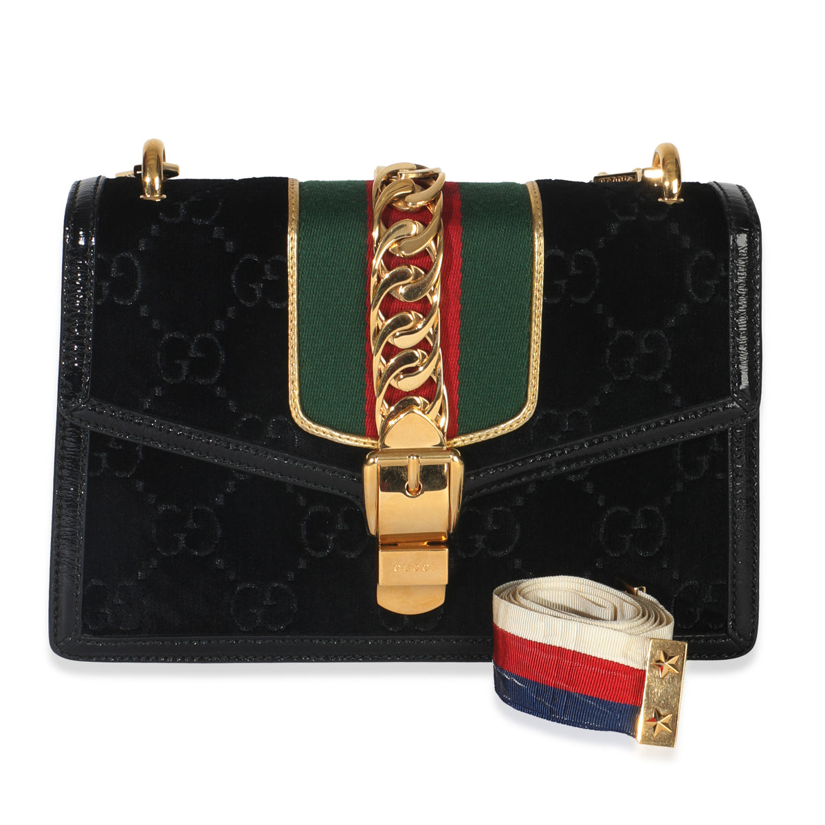 Black GG Velvet Small Sylvie Shoulder Bag