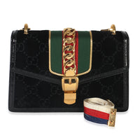 Black GG Velvet Small Sylvie Shoulder Bag