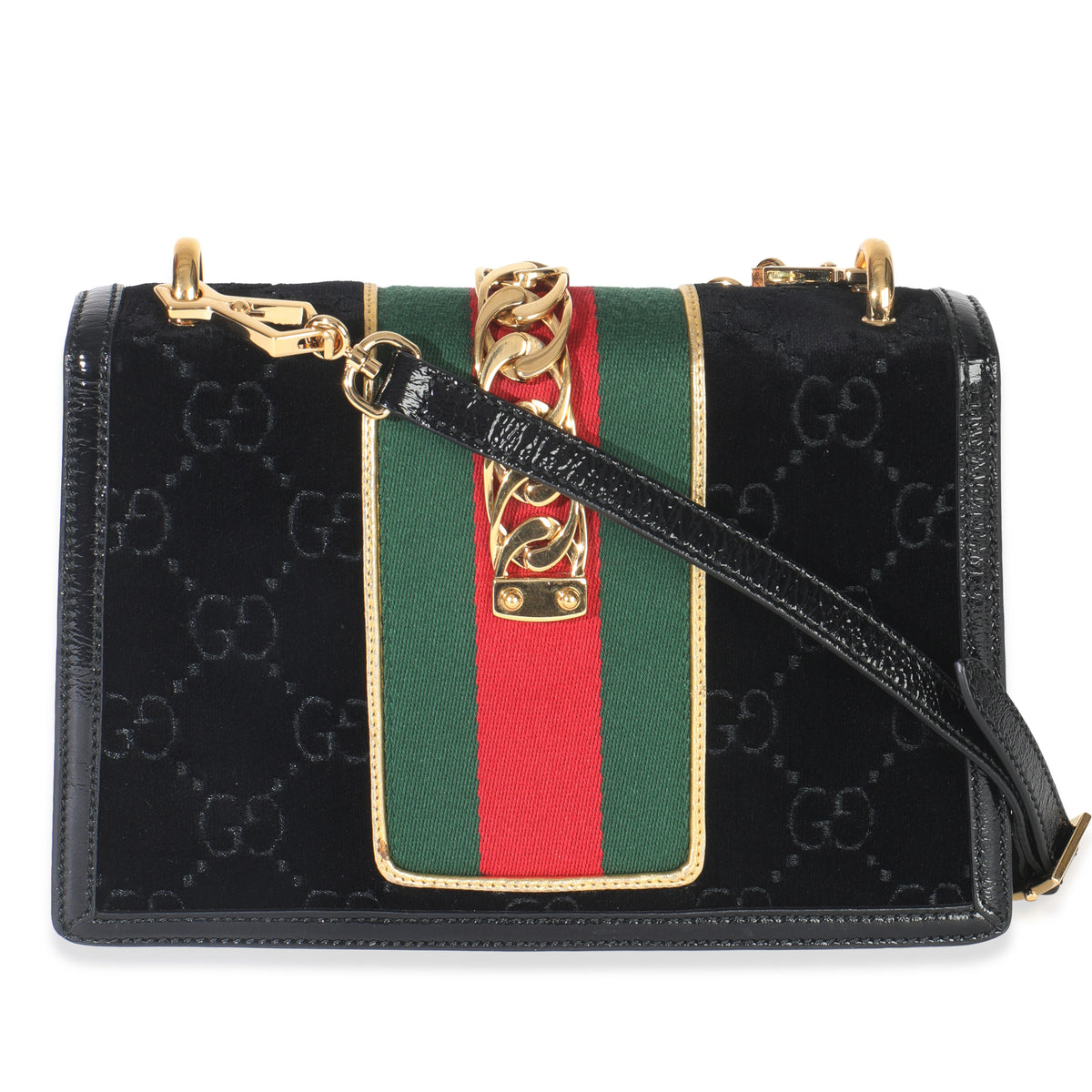 Black GG Velvet Small Sylvie Shoulder Bag