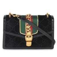 Black GG Velvet Small Sylvie Shoulder Bag