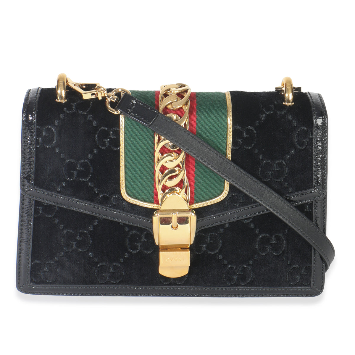 Black GG Velvet Small Sylvie Shoulder Bag