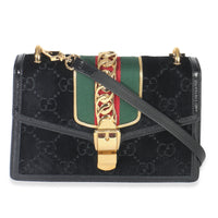 Black GG Velvet Small Sylvie Shoulder Bag
