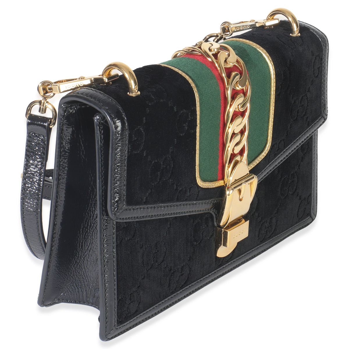 Black GG Velvet Small Sylvie Shoulder Bag