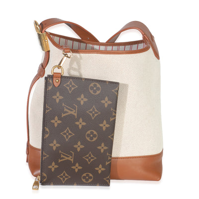 Ecru Cognac Canvas Calfskin Low Key Hobo PM
