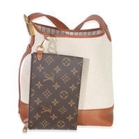 Ecru Cognac Canvas Calfskin Low Key Hobo PM