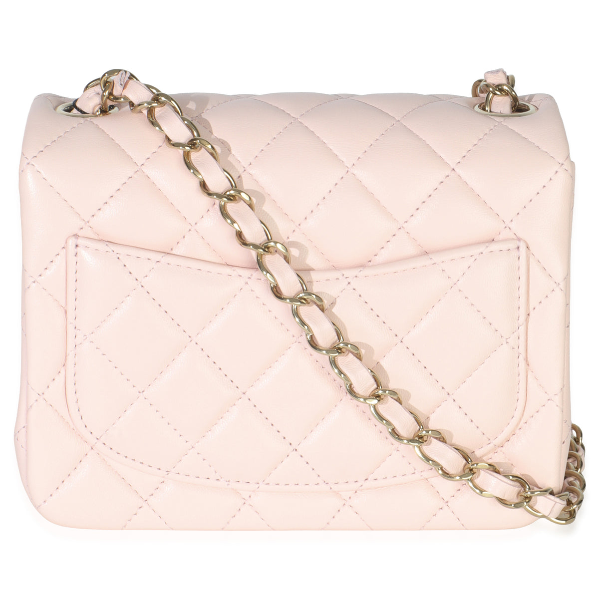 Chanel Pink Quilted Lambskin Mini Square Flap Bag Handbag bv