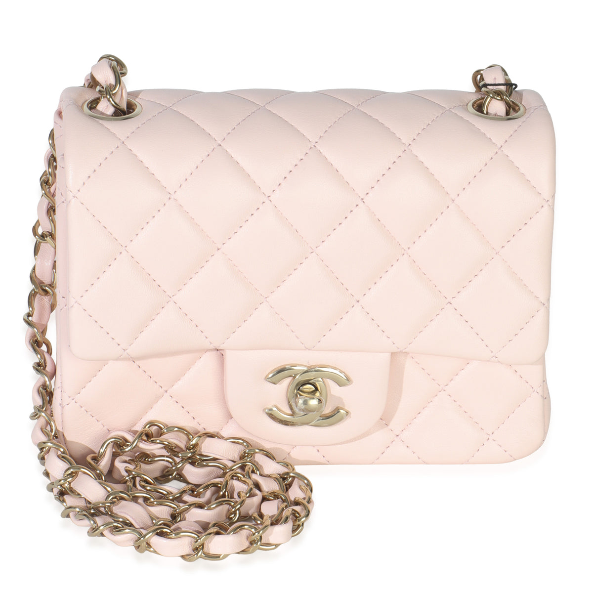 Chanel Pink Quilted Lambskin Mini Square Flap Bag Handbag fv