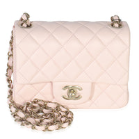 Chanel Pink Quilted Lambskin Mini Square Flap Bag Handbag fv