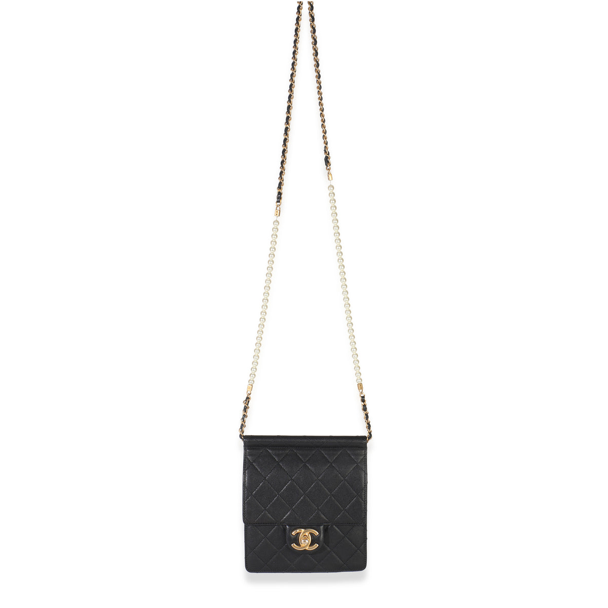 Chanel Black Quilted Goatskin Vertical Chic Pearls Flap Bag Handbag av