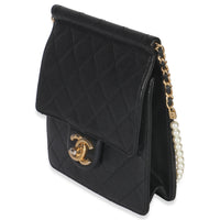 Chanel Black Quilted Goatskin Vertical Chic Pearls Flap Bag Handbag sv
