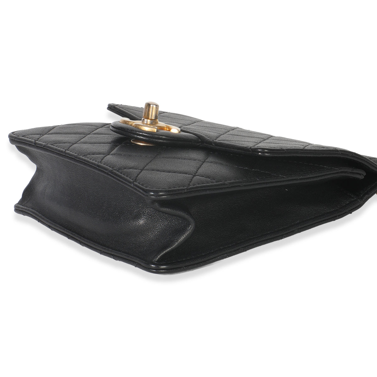 Black Quilted Goatskin Vertical Chic Pearls Flap Bag