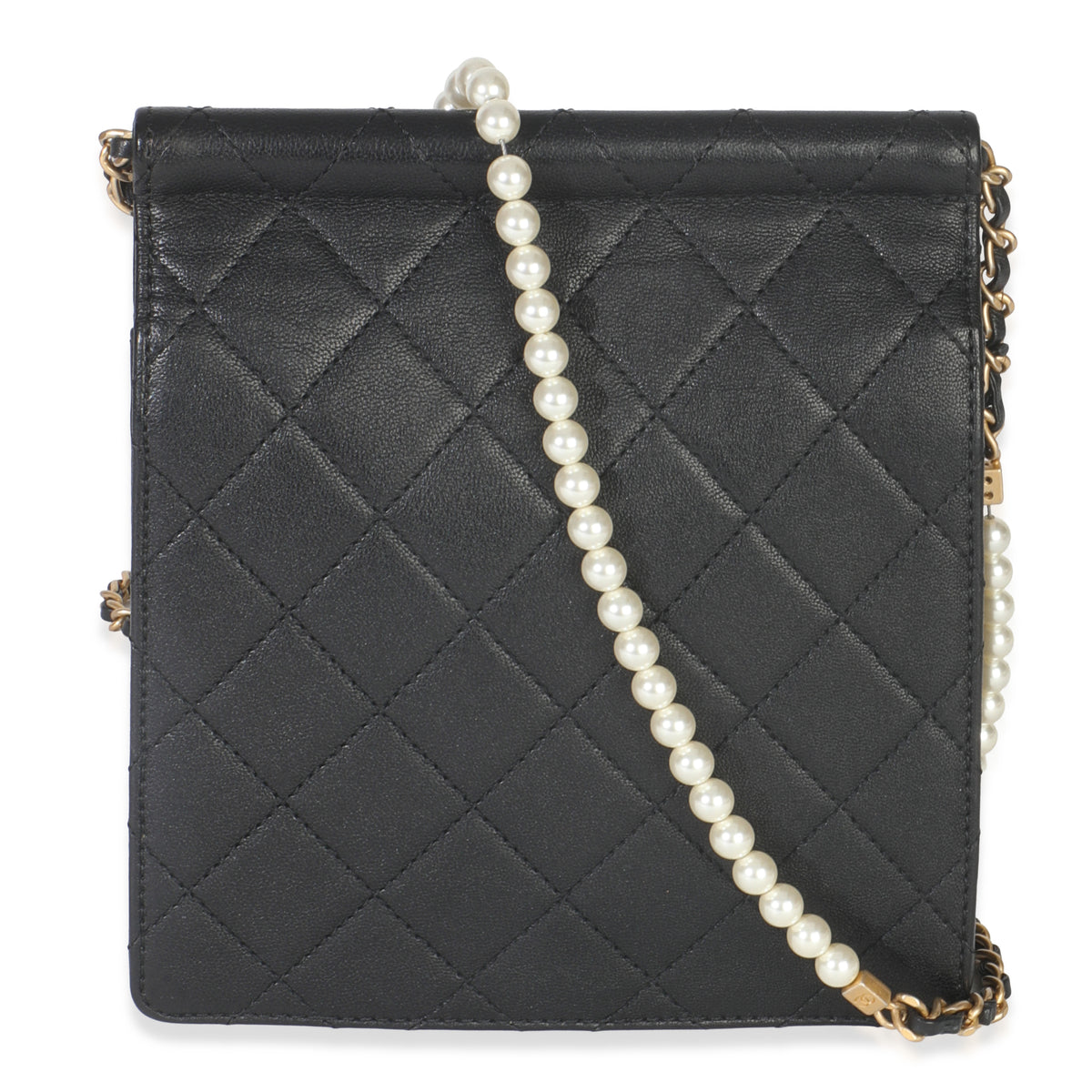 Black Quilted Goatskin Vertical Chic Pearls Flap Bag