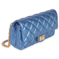 Chanel Blue Metallic Aged Quilted Calfskin 2.55 Reissue Flap Belt Bag Handbag pv