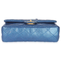 Chanel Blue Metallic Aged Quilted Calfskin 2.55 Reissue Flap Belt Bag Handbag stamp