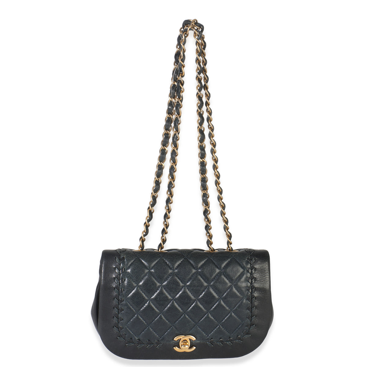Chanel Black Quilted Lambskin CC Braided Saddle Flap Bag Handbag ad2