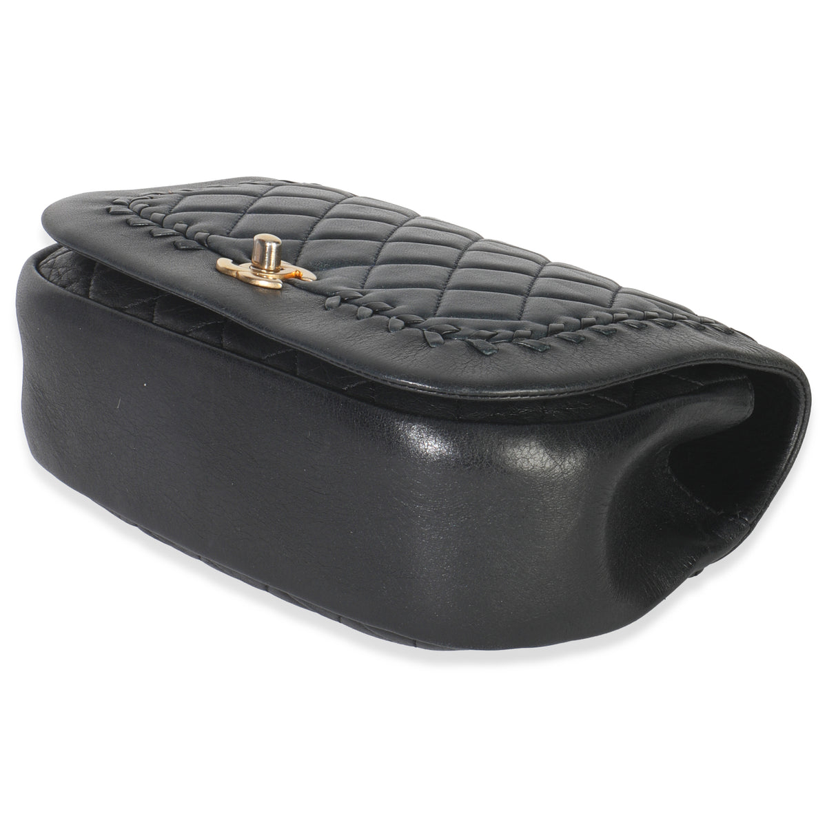 Chanel Black Quilted Lambskin CC Braided Saddle Flap Bag Handbag av