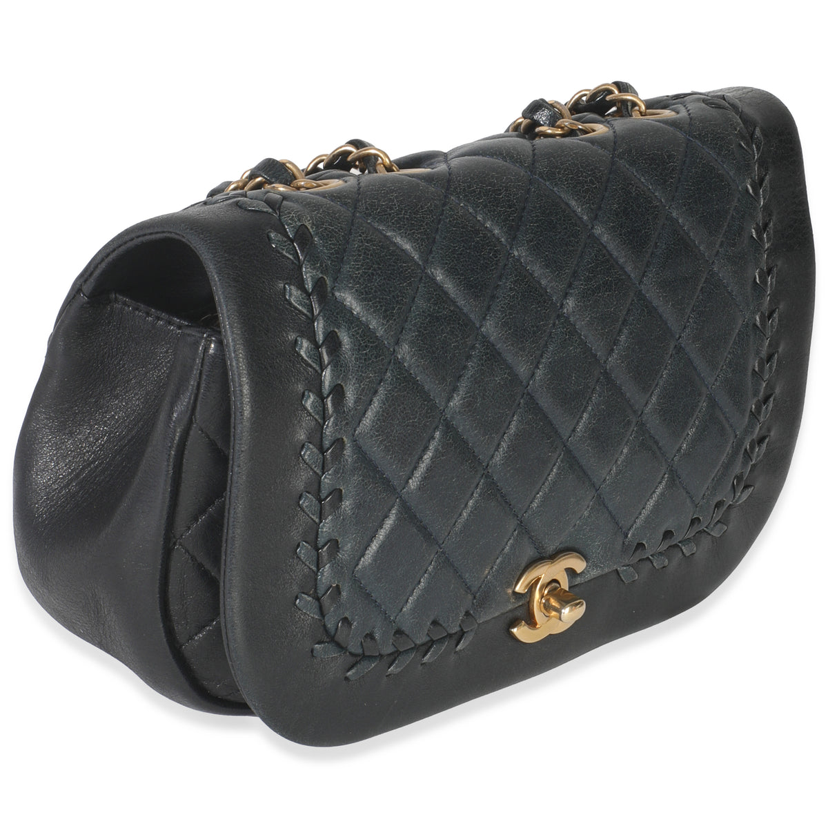 Chanel Black Quilted Lambskin CC Braided Saddle Flap Bag Handbag box