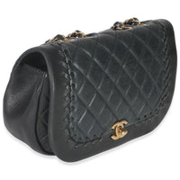 Chanel Black Quilted Lambskin CC Braided Saddle Flap Bag Handbag box