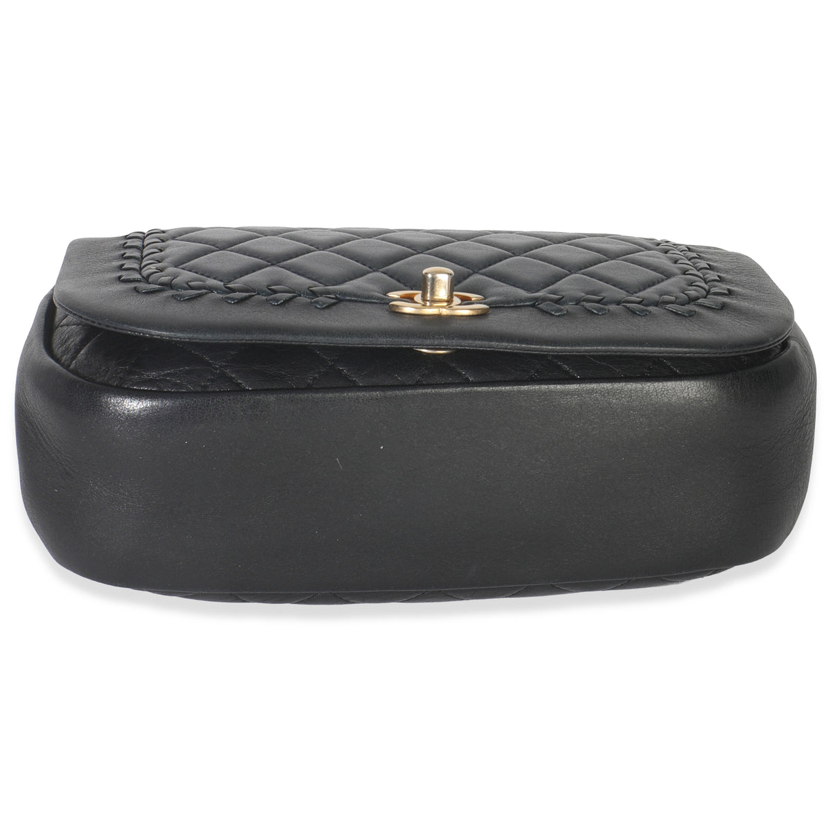 Chanel Black Quilted Lambskin CC Braided Saddle Flap Bag Handbag clasp