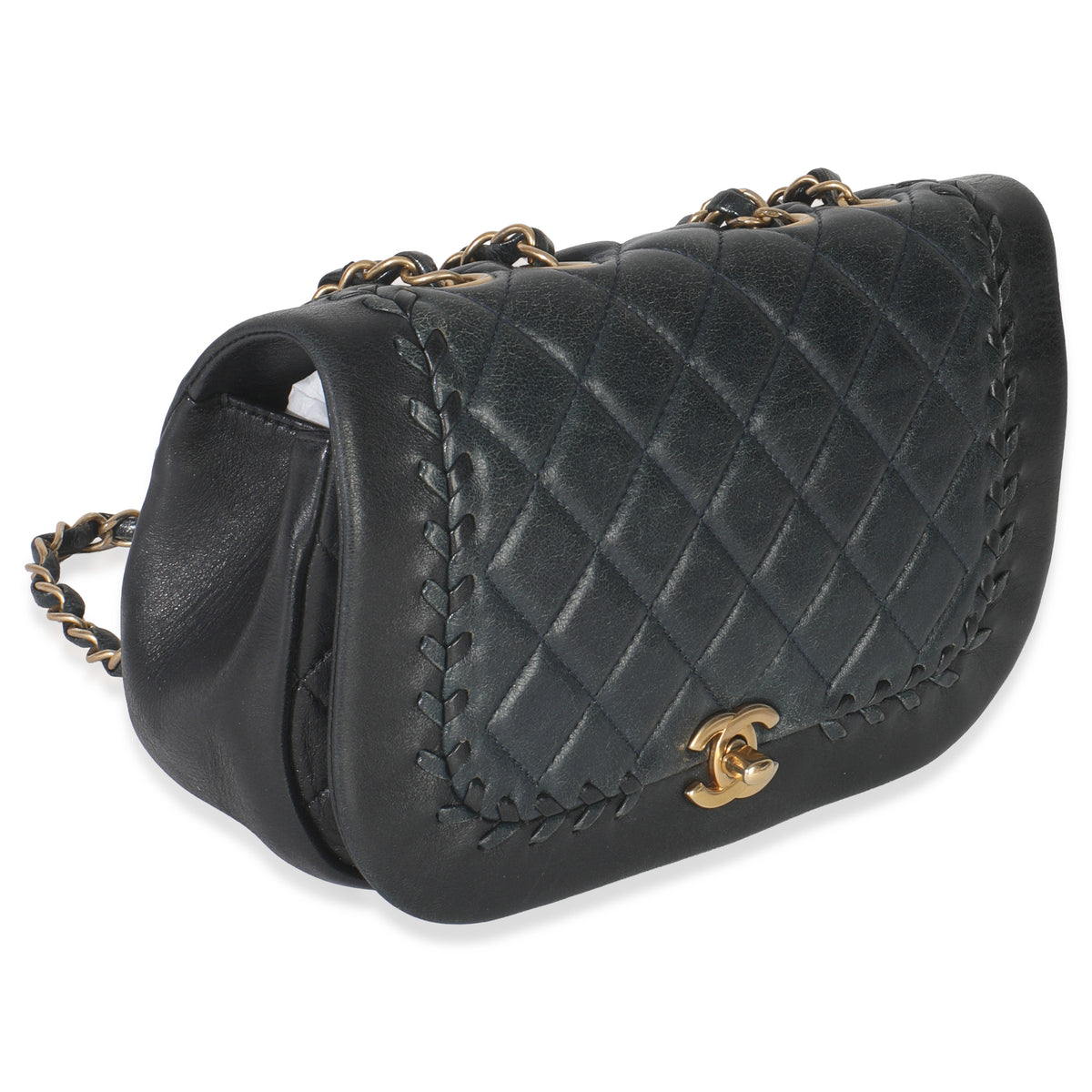 Chanel Black Quilted Lambskin CC Braided Saddle Flap Bag Handbag pv