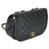 Chanel Black Quilted Lambskin CC Braided Saddle Flap Bag Handbag pv