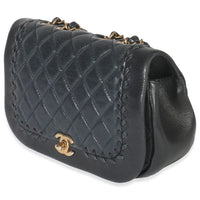 Chanel Black Quilted Lambskin CC Braided Saddle Flap Bag Handbag stamp
