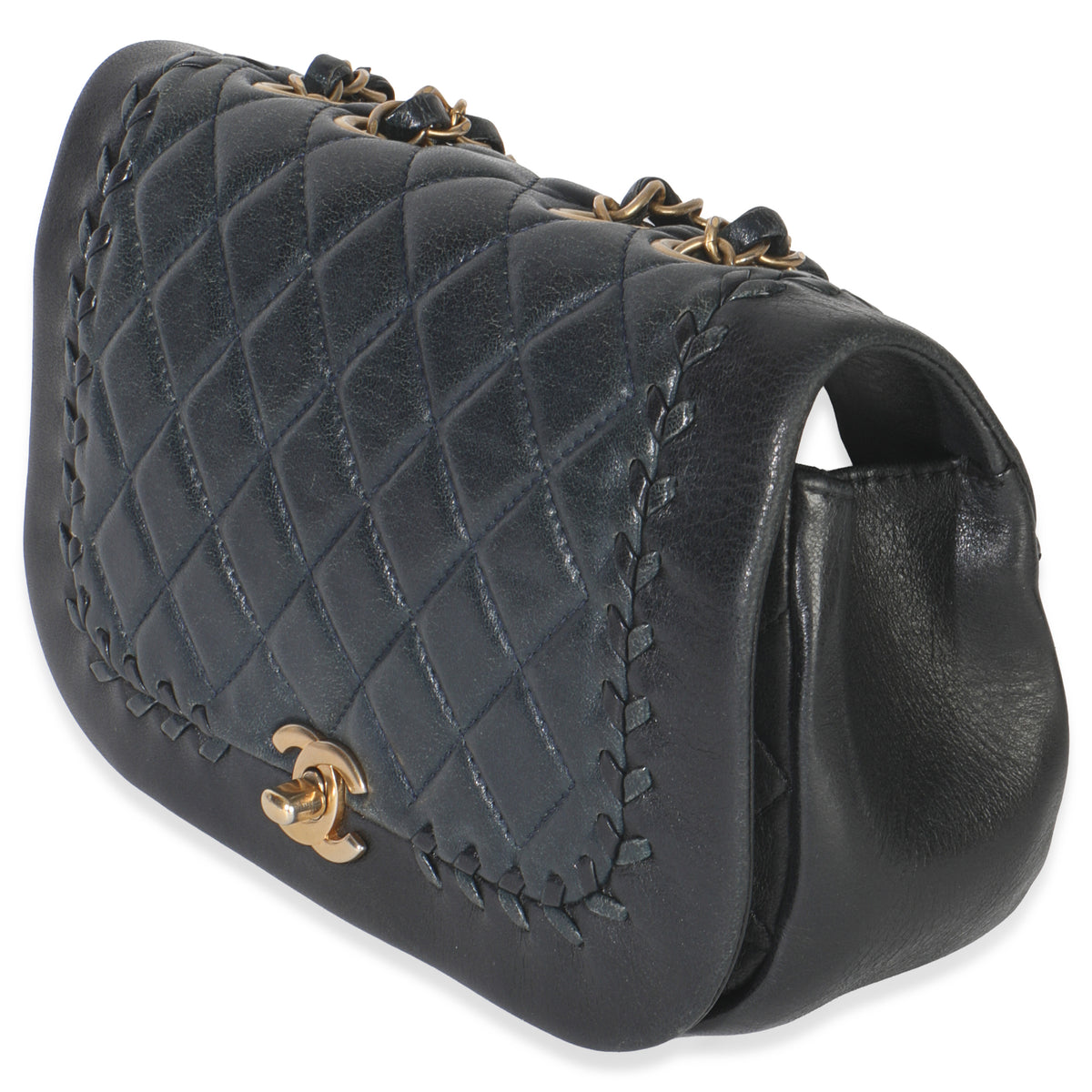 Chanel Black Quilted Lambskin CC Braided Saddle Flap Bag Handbag sv