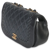 Chanel Black Quilted Lambskin CC Braided Saddle Flap Bag Handbag sv