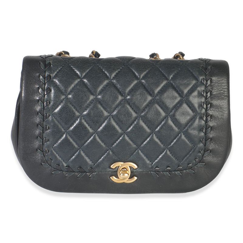 Black Quilted Lambskin CC Braided Saddle Flap Bag