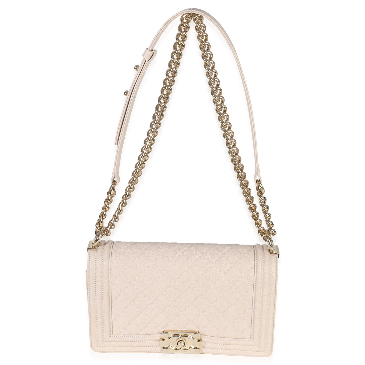 Beige Quilted Caviar Medium Boy Handbag