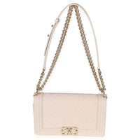Beige Quilted Caviar Medium Boy Handbag