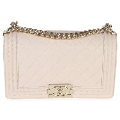 Beige Quilted Caviar Medium Boy Handbag