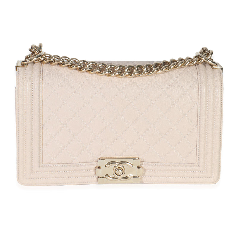 Beige Quilted Caviar Medium Boy Bag