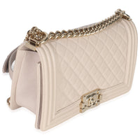 Beige Quilted Caviar Medium Boy Handbag