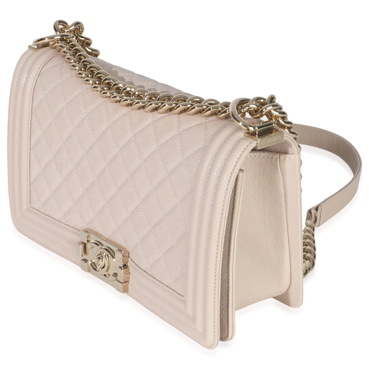 Beige Quilted Caviar Medium Boy Handbag