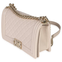 Beige Quilted Caviar Medium Boy Handbag