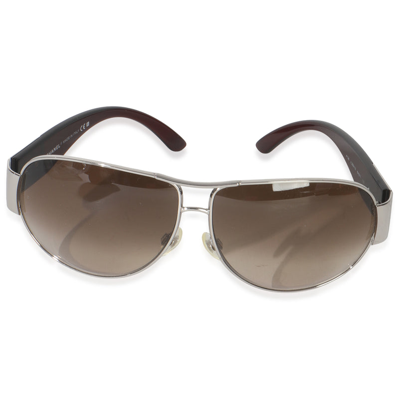 Brown Gold Frame CC Logo Wrap Aviator Sunglasses