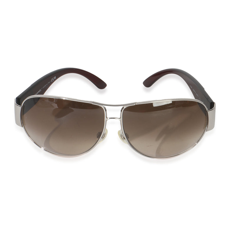 Brown Gold Frame CC Logo Wrap Aviator Sunglasses