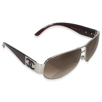 Brown Gold Frame CC Logo Wrap Aviator Sunglasses