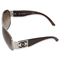 Brown Gold Frame CC Logo Wrap Aviator Sunglasses